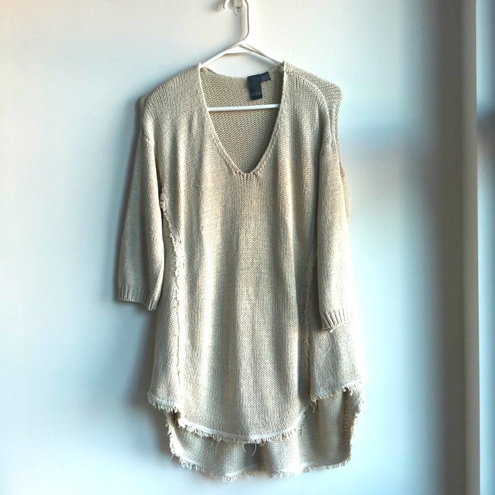 Women's cream/light tan fringed tunic sweater - Quinn- size M